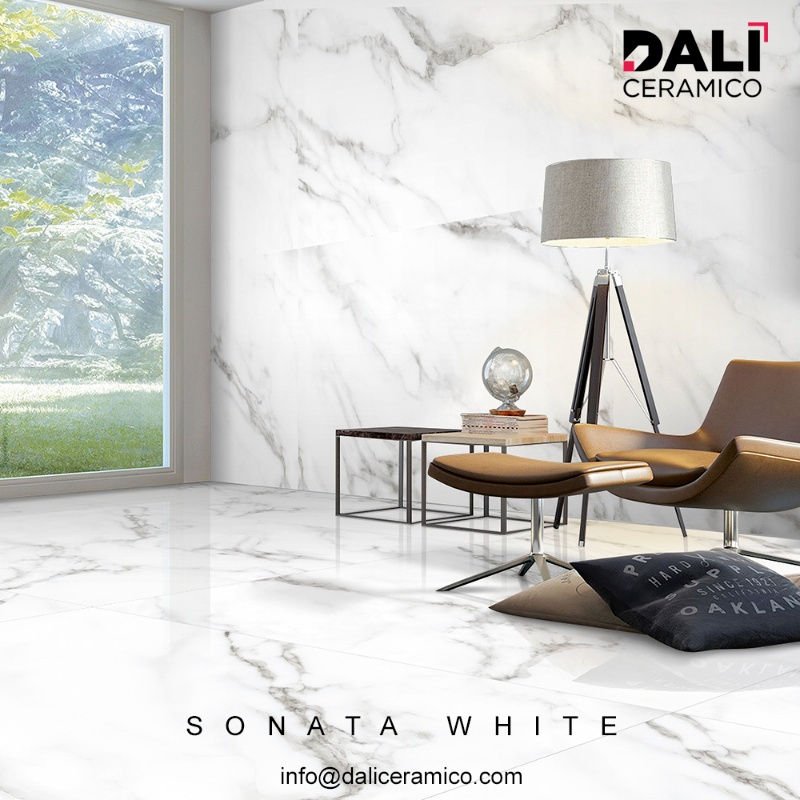 SONATA WHITE | 120x120cm | Porcelain Slab | Tiles | Flooring | White Marble